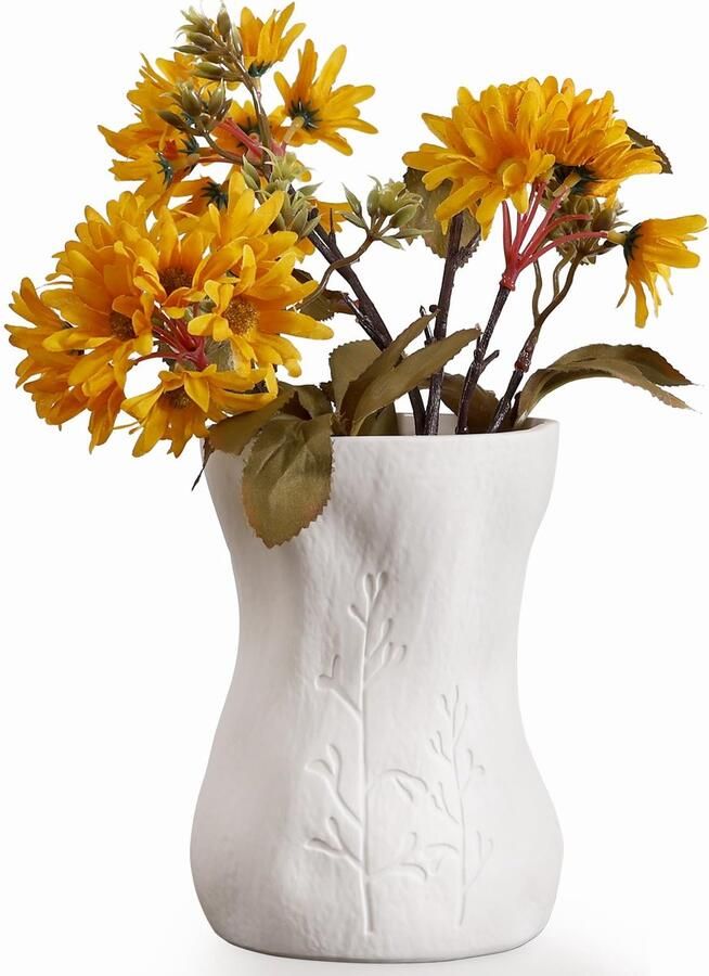 Autumnlife Keramische Vaas 16 cm Kleine Witte Boho Knop Vaas voor Bloemen Geometrische Decoratie voor Woonkamer Eettafel & Kantoor