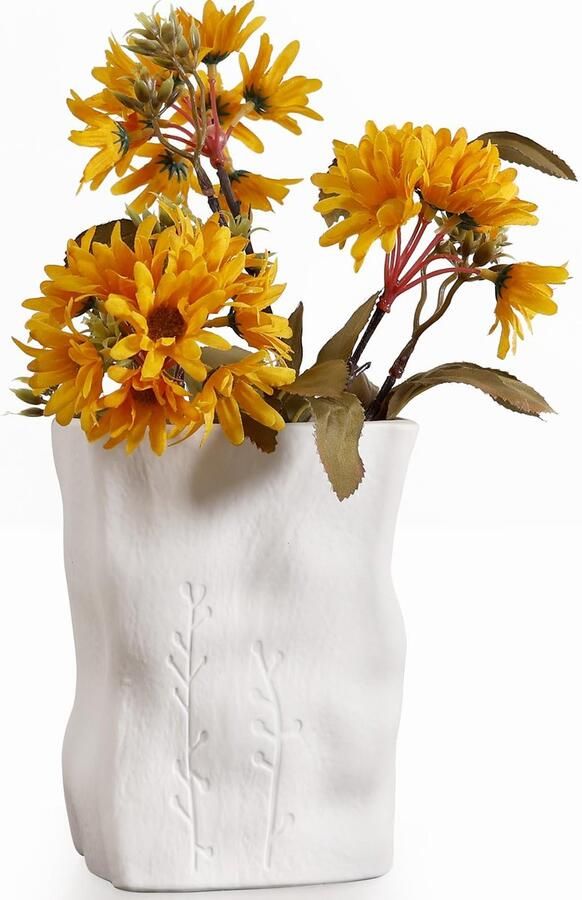 Autumnlife Vaas Keramiek Wit 16 cm Bloemenvazen ​​Onregelmatige Keramische Knopvaas Moderne Kleine Vazen voor Pampasgras Boho Vaas Geometrische Vazen voor Thuis Woonkamer Eettafel Kantoor Decoratie