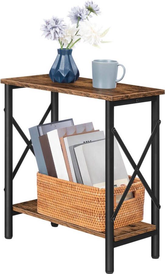 Avoir -Bijzettafel-Stevig frame-Vintage look-Industriële stijl-Zwart-Kleinruimte-opbergplank