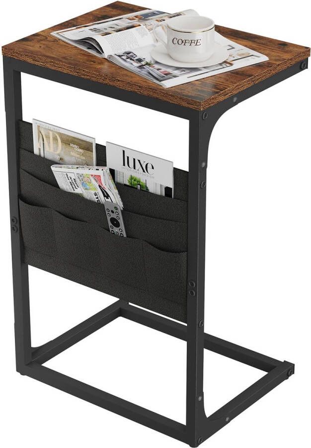 Avoir -C-Tafel-Praktische opbergruimte-Eenvoudige montage-Stijlvol ontwerp-Zwart-Bruin-Klein formaat