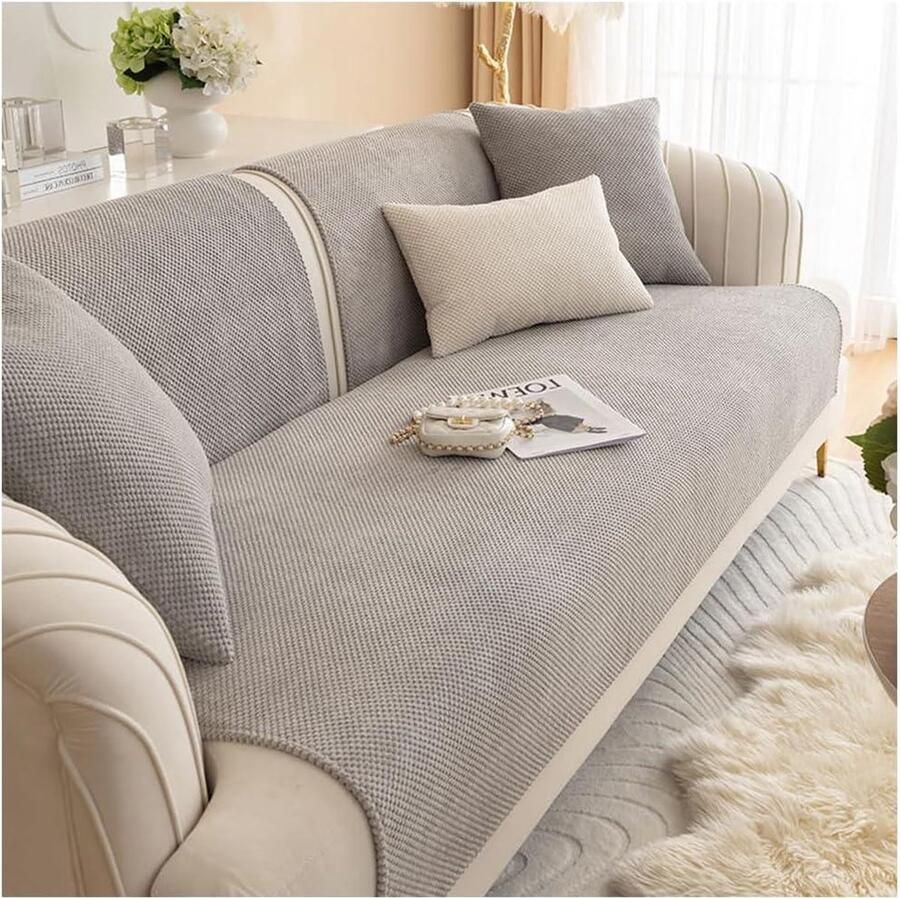 Axroad Mall Sofahoes Hoekhoes voor 1 2 3 4-zitsbank universele antislip L-vormige bankhoes maïsvliesstof meubelbeschermer woonkamer Grijs 70 x 120 cm