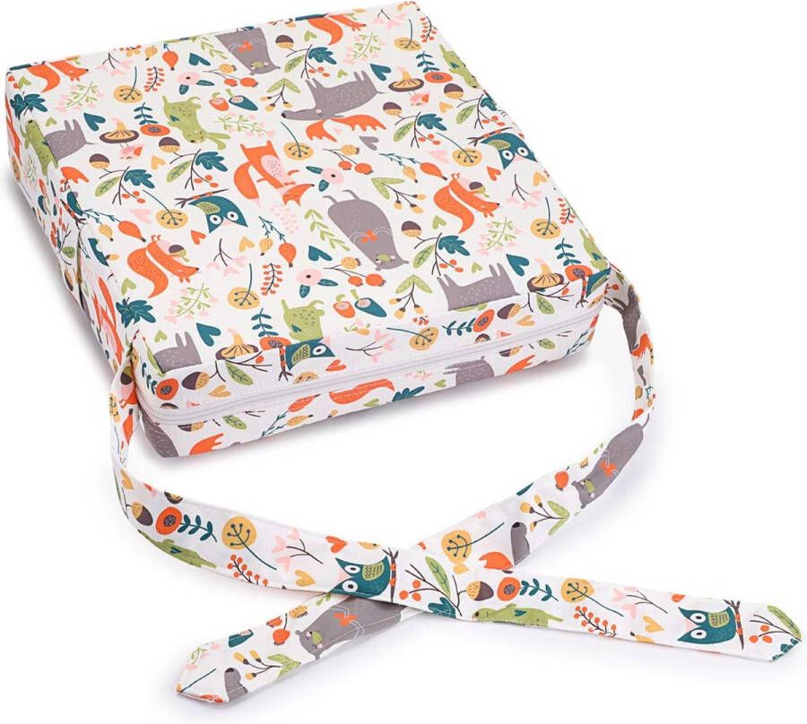 Baby Peuter Kind Baby Demontabel Verstelbaar Wasbaar Stoelverhoger met riemen Eetkamerstoel Bekleding Stoelverhoger Kussen Reisopslag (dieren + bos wit)