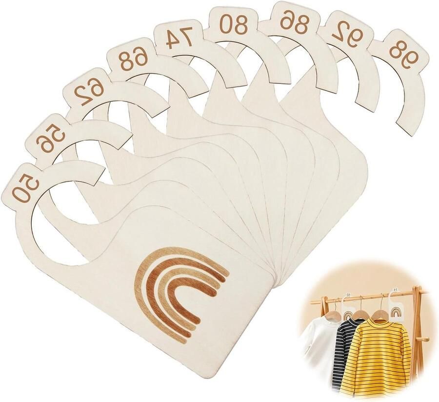 Baby Size Separator 9 Pieces 50-98 Wooden Wardrobe Divider Sort by German Sizes for Newborn Clothes