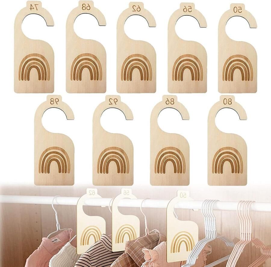 Baby Size Separator 9 Pieces Wooden Size Separators Wardrobe Dividers Sizes 50 to 98 Clothing Newborn Toddler Clothes