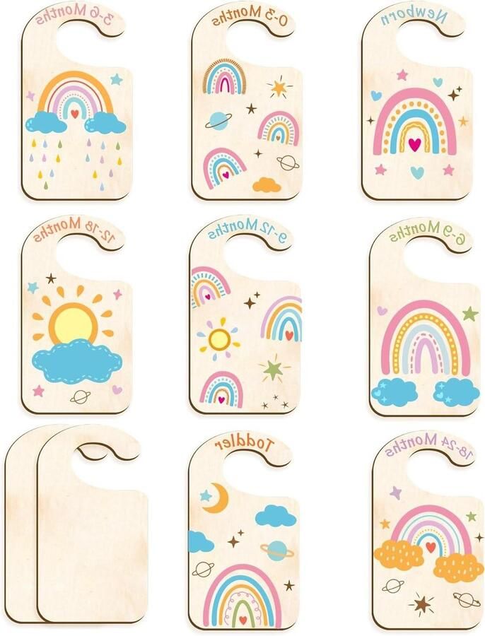 Baby Wardrobe Dividers Rainbow Wood Nursery Decor from Newborn to 36 Months 8 Pieces Hanger Separators for Cabinet Organization