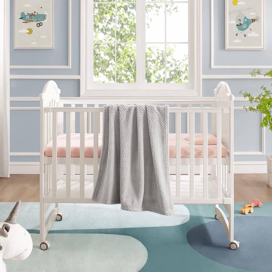 Babydeken voor jongens en meisjes pasgeborenen wafeldeken voor bank bed kinderwagen zachte pluizige fleecedeken van microvezel knuffeldeken zilvergrijs 72 x 90 cm
