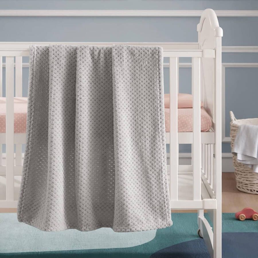 Babydeken voor jongens en meisjes wafeldeken voor bank bed kinderwagen zachte pluizige fleecedeken van microvezel knuffeldeken zilvergrijs 72 x 90 cm