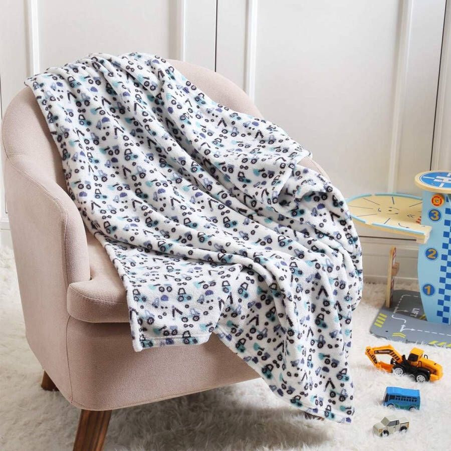 Babydeken voor peuters pasgeborenen uniseks schattig licht zijdeachtig gezellig voor alle seizoenen kinderbed kinderwagen (75 x 100 cm blauw met vrachtwagens)