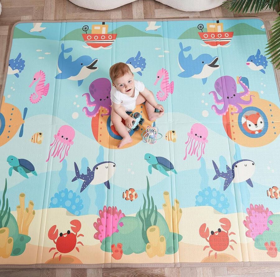 Babymat kindermat speelmat 180 x 200 x 1 5 cm. Omkeerbaar en niet-giftig dik opvouwbaar waterdicht schuimrubber kindertapijt. kruipmat speeltapijt vloermat kindermat cadeau baby