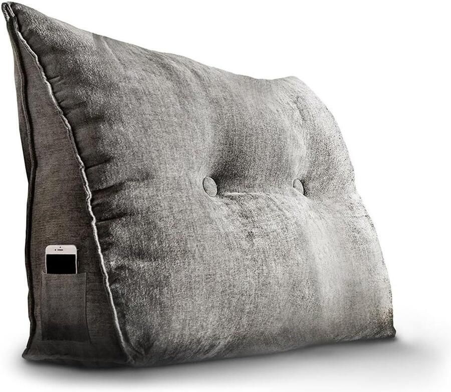 Leeskussen voor bed en bank Positioneringsteunkussen Zitkussen driehoekskussen groot met wasbare hoes Grijs 70 cm