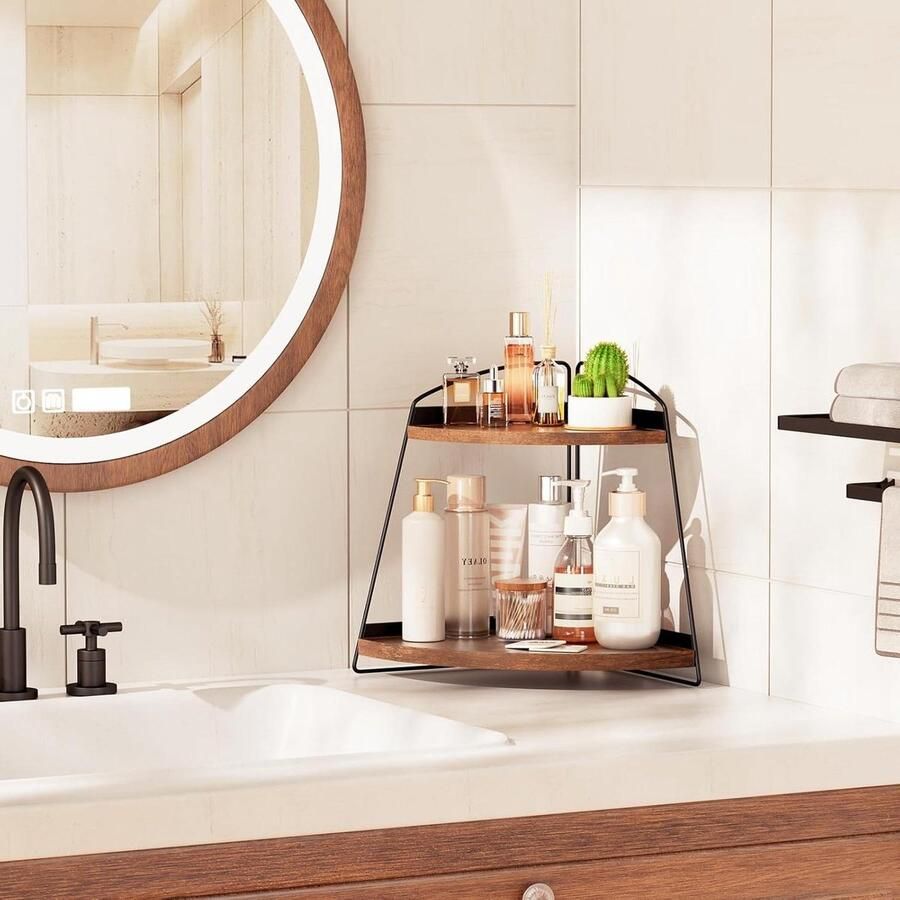 Aanrecht Organizer Opslag 2 Tier Corner- Badkamer- en Keukenorganisatie Bruin