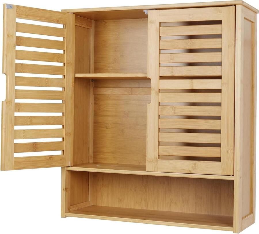 Badkamer Wandkast Opslag Bamboe Organizer 2 Deuren Wandmontage Bamboe Compact