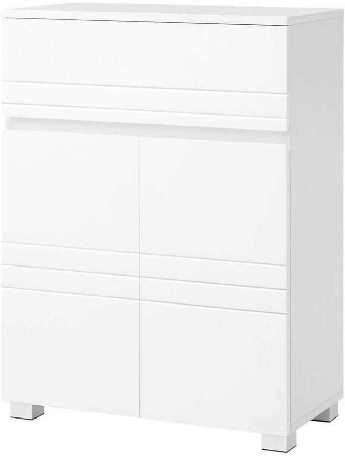 Badkamerkast Dressoir Opbergkast met Lade en Dubbele Deuren Verstelbare Plank 60x30x80cm Wit Modern Minimalistisch Ontwerp Multifunctioneel Gebruik voor Badkamer Keuken Woonkamer en Hal