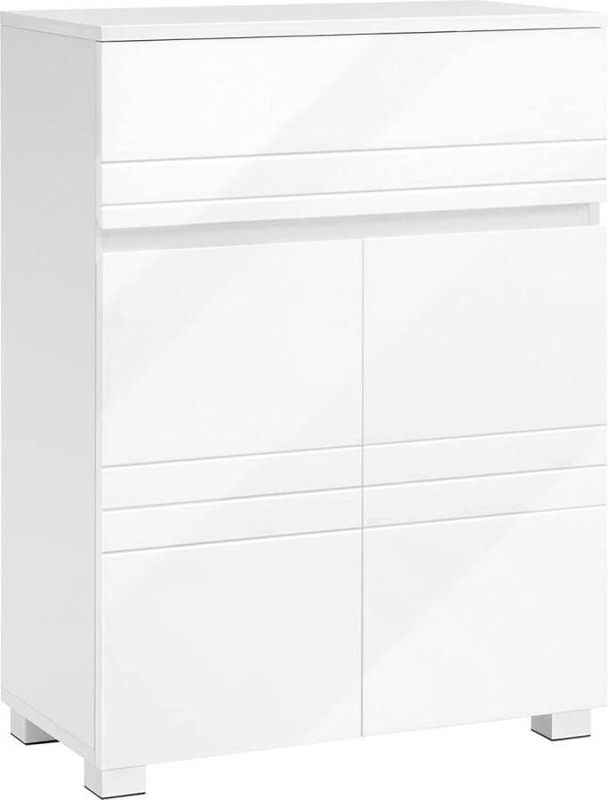 Badkamerkast dressoirkast met lade 2 deuren verstelbare plank voor hal 60 x 30 x 80 cm wit BBK140W01