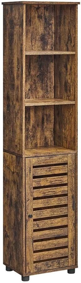 Badkamerkast Hoge Opbergkast Multifunctioneel Opbergmeubel 3 Open Vakken 2 Verstelbare Planken Achter Deur 40x30x167cm Bruin Modern Minimalistisch Ontwerp Voor Badkamer Woonkamer Hal Keuken