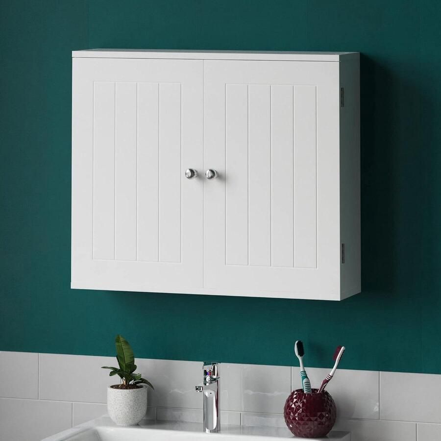 Badkamerkast met 2 deuren Wandmontage Opbergvak Wit