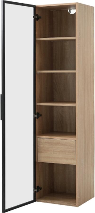 GOTAGEE Badkamerkast middelgroot met lichtlijst 40 cm breed met 1 grote lade en 1 deur glazen deur