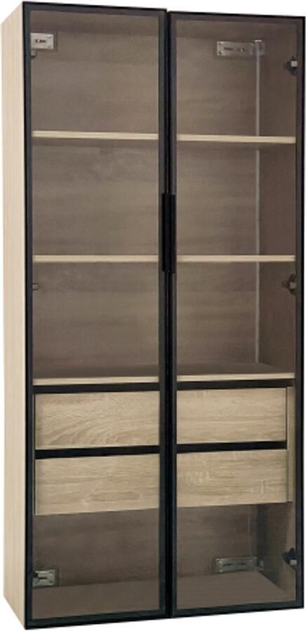 GOTAGEE Badkamerkast middelgroot met lichtlijst 73 cm breed met 2 grote lades en 2 deuren glazen deur