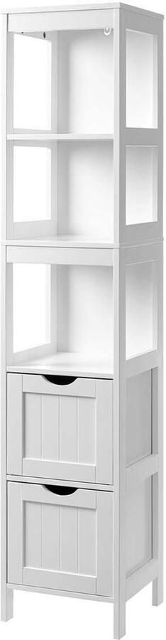 Badkamerkast Smalle opbergkast Houten vloerkast Multifunctionele opbergkast met laden en open vakken 30x30x141 5cm wit modern minimalistisch ontwerp grote capaciteit geschikt voor badkamer woonkamer keuken