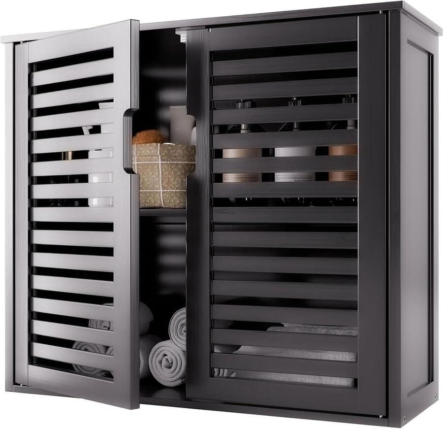 Badkamerkast wandmontage ruimtebesparend 1 stuk zwart bamboe