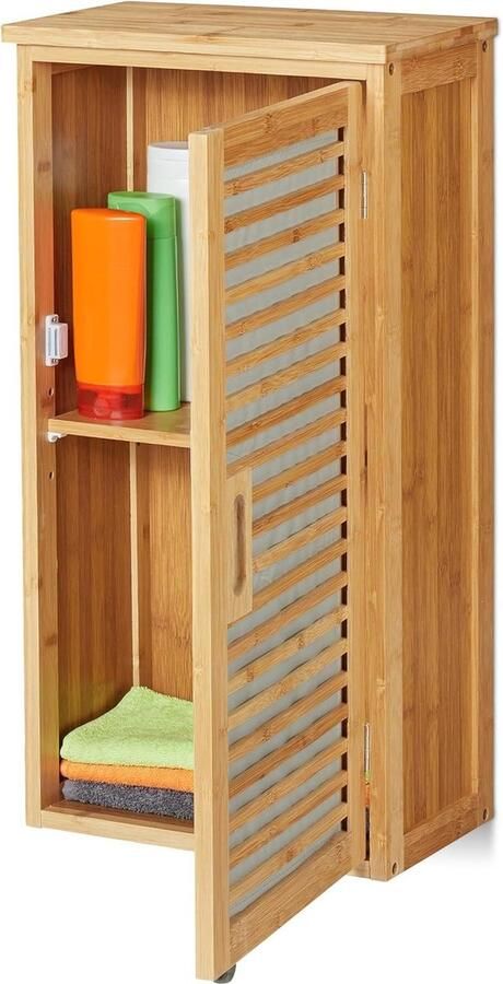 Badkamerkasten hoog Bamboe 2 vakken Verstelbare planken Natuur Afmetingen: 66 x 35 x 20 cm 1 stuk badkamerkasten hoog