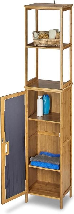 Badkamerkasten hoog bamboe met 5 planken staand rek kastdeur 170 x 335 x 28 cm staand natuurlijk badkamerkasten hoog