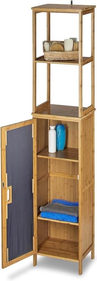 Badkamerkasten hoog bamboe met 5 planken staand rek kastdeur 170 x 335 x 28 cm staand natuurlijk badkamerkasten hoog
