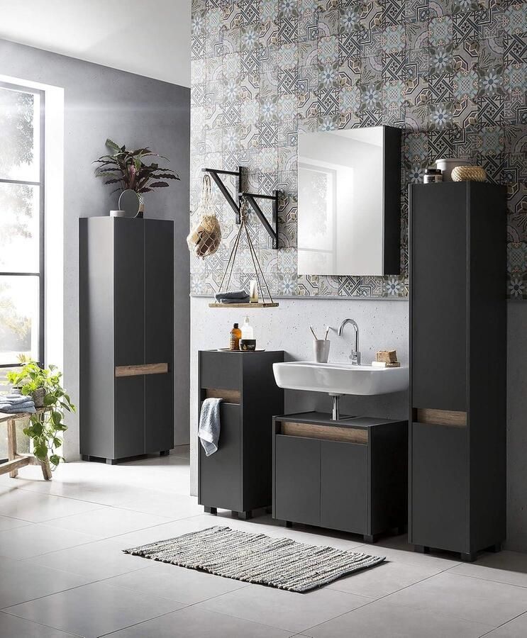 Badkamerkasten hoog Cosmo 146322 Hoge kast 302 x 1645 x 33 cm (b x h x d) antraciet badkamerkasten hoog