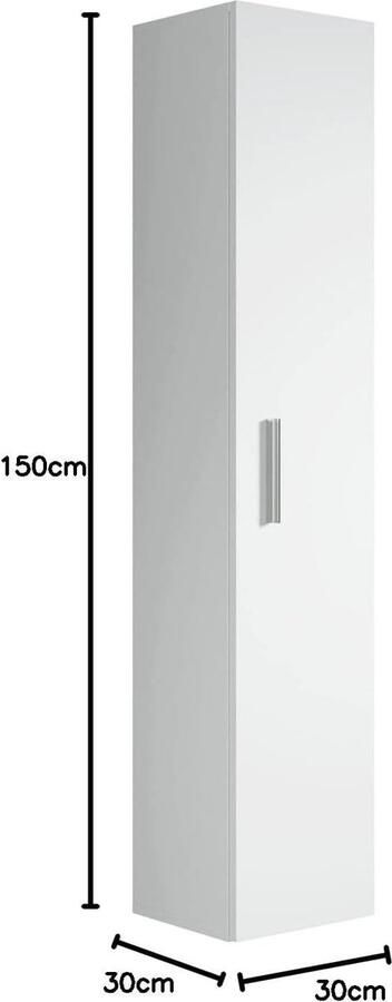 Badkamerkasten hoog Hangende Kolomkast Badplaats Badkamerkast Pluto 30x30x150 cm Wit 1 Deur badkamerkasten hoog