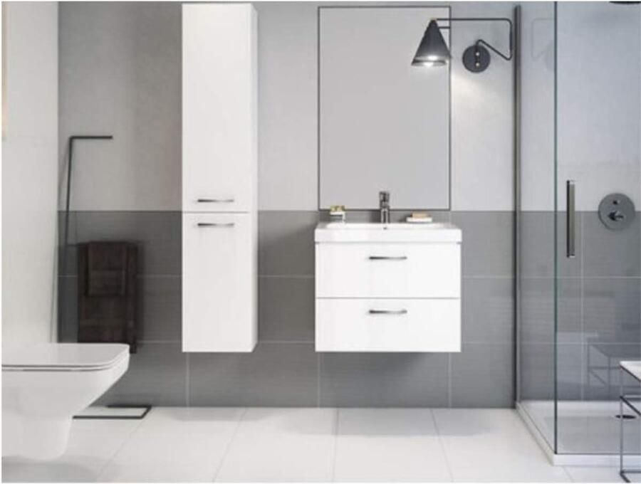 Badkamerkasten hoog Hangkast wit 30 x 150 cm Badkamermeubel Deuren & Rek badkamerkasten hoog