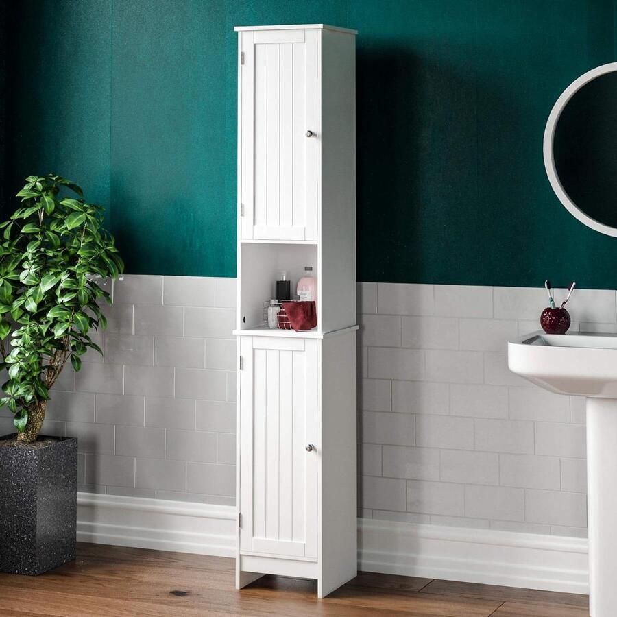 Badkamerkasten hoog Home Discount Priano badkamerkast hout wit met planken en lades- Badkameropslag- Badkamermeubilair badkamerkasten hoog