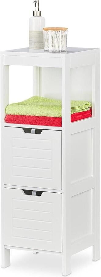 Badkamerkasten hoog Landelijke badkamerkast HBD 90 x 30 x 30 cm 2 lades 1 etage Vrijstaande kolomkast Wit badkamerkasten hoog