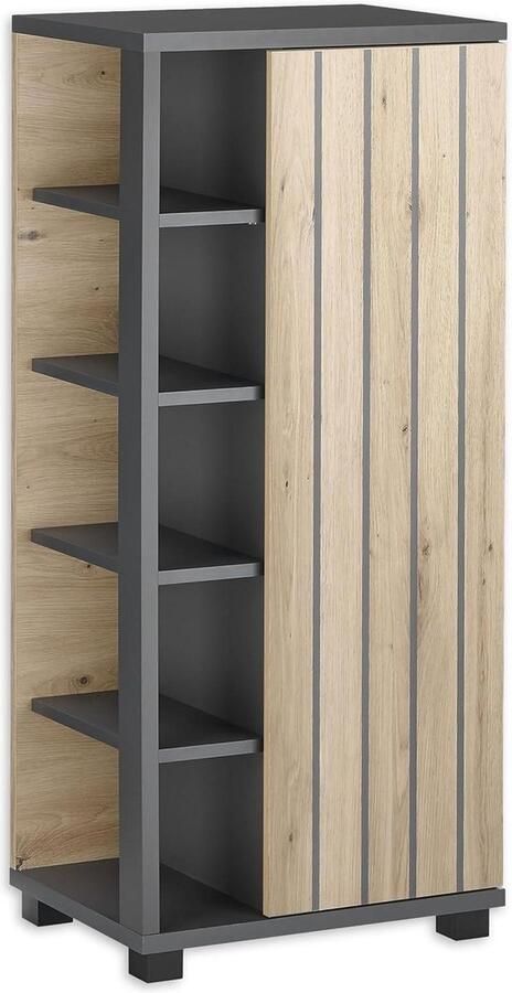Badkamerkasten hoog NIZZA Hoge badkamercommode grafiet Artisan eiken look opbergruimte 50 x 113 x 37 cm badkamerkasten hoog