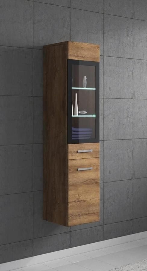 Badkamerkasten hoog Rio 131 cm Eiken hoge kast meubel badkamermeubel zijkast kast badkamerkasten hoog - Foto 2