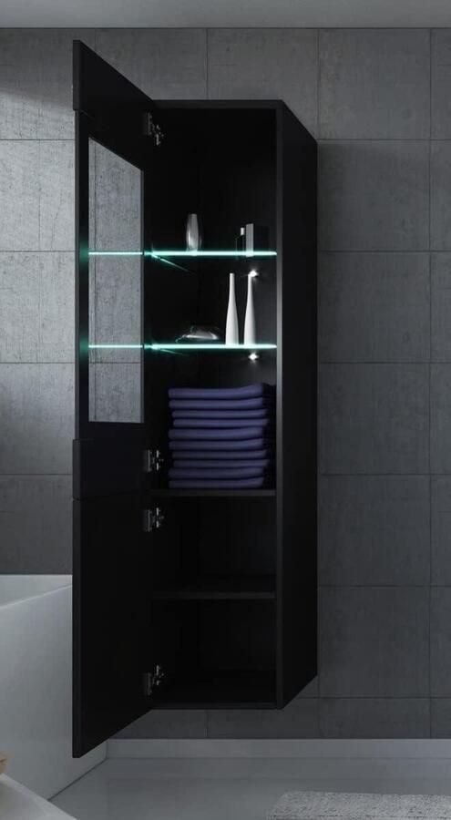 Badkamerkasten hoog Rio 131 cm hoogglans zwart hoge kast meubel badkamermeubel zijkast kast badkamerkasten hoog