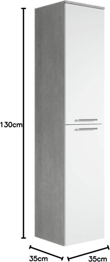 Badkamerkasten hoog Saturnus 130 cm beton wit legkast hoge kast kastmeubel badkamerkasten hoog