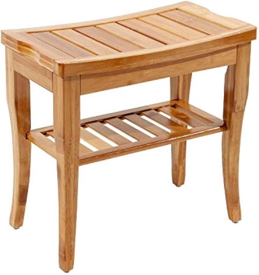 Badkamerkrukje antislip 2 lagen douchekrukje houten krukje badkrukje bamboe krukje met opbergplank
