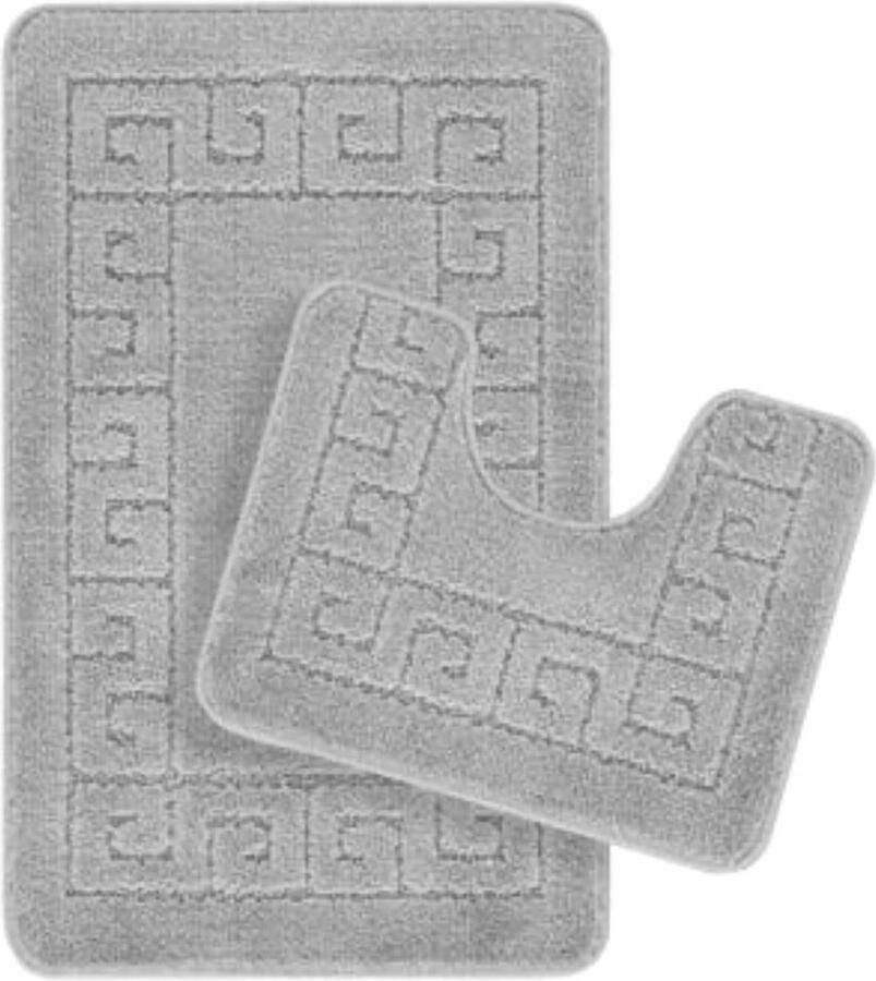 Badkamermatset 2-delige wasbare antislip badmatten grijs badmat voor bad douche inclusief toiletvoetstuk