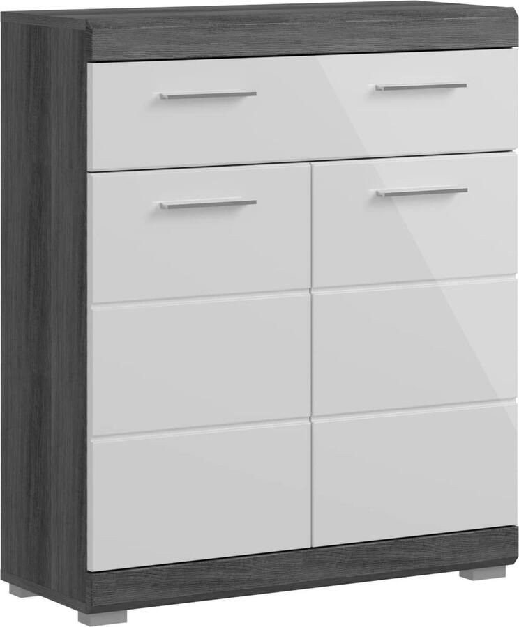 Rootz Living Rootz Badkamermeubel Brede Ladekast Moderne Vanity Wit Hoogglans Gerookt Zilver 74cm x 88cm x 31cm