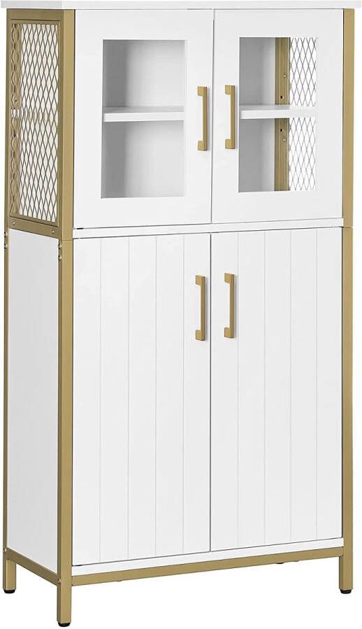 Badkamermeubels dressoir opbergkast verstelbare plank stalen frame voor woonkamer keuken wit-goud LSC260G10