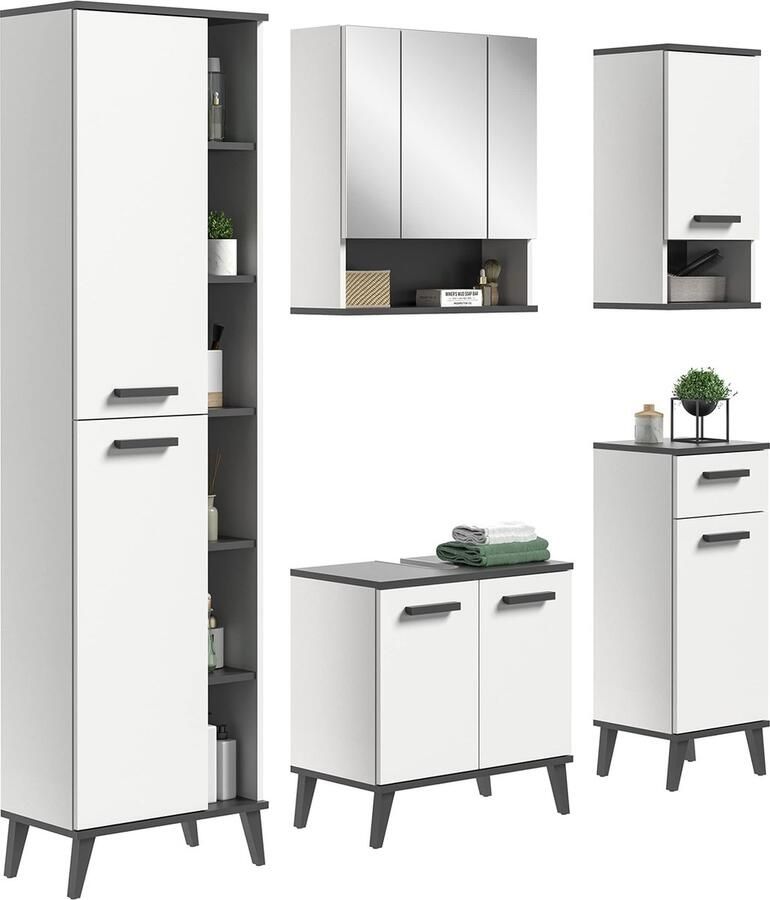 Rootz Living Rootz Badkamermeubelset Vanity Set Dressoirset Houtmateriaal Ruimtebesparend ontwerp FSC-gecertificeerd 156 cm x 78 cm x 35 cm