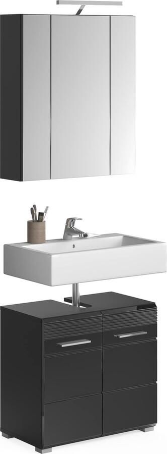 Rootz Living Rootz Badkamermeubelset Vanity Set Zwart Glans 2-delige Badset Moderne Verlichting 120cm x 60cm x 80cm