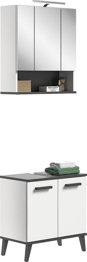 Rootz Living Rootz X54A2B01 Badkamermeubelset Wastafelkast Wit hout Ruimtebesparend ontwerp FSC-gecertificeerd 2-delige set 60 cm x 50 cm x 150 cm