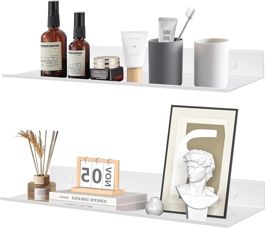Badkamerplank set van 2 wit zwevende wandplanken 30 cm waterdicht badkamer opbergrek voor keuken woonkamer en slaapkamer