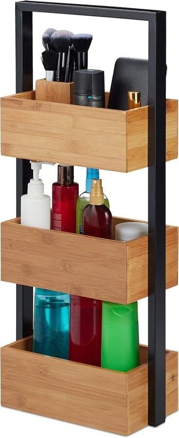 Badkamerrek 3 vakken bamboe metaal ruimtebesparend badkamer keuken woonkamer bathroom shelf wood