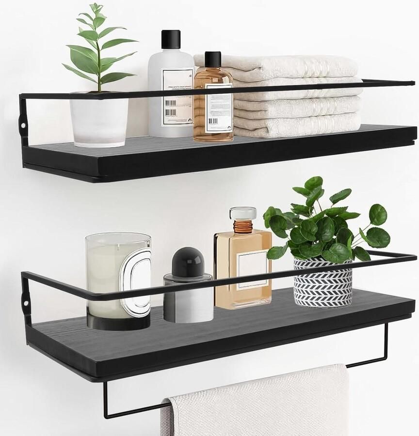 Badkamerrek van hout Zwevend wandrek 40 cm Keukenrek voor slaapkamer en keuken Rustieke stijl Zwarte Prateleiras Parede Arrumação