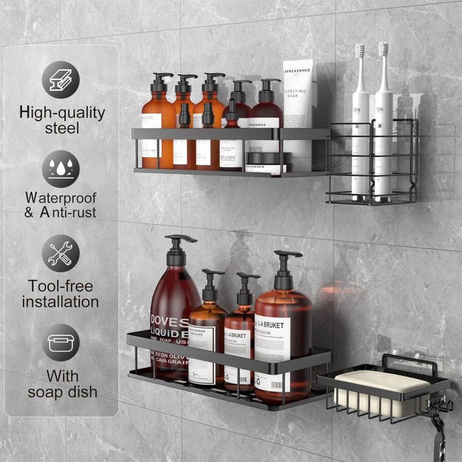 Doucheplank geen boren voordeelset van 2 doucheplanken badkamerplanken aluminium wandplank zelfklevende badkamerplank voor badkamer roestvrij rosÃ©goud