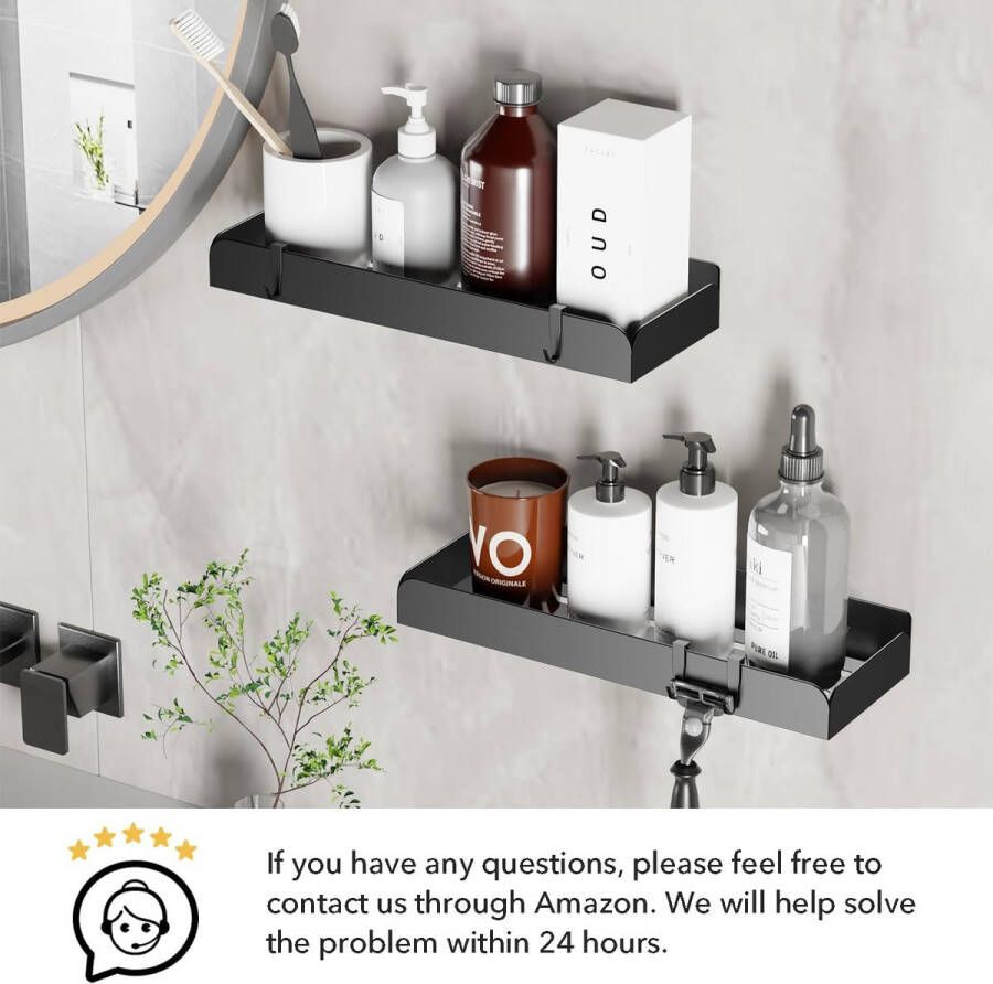 Doucherekjes zonder boren Metaal roestvrij staal zwart Set van 2 Doucheplank badkamerrek wandplank Rek voor badkamer en keuken Wandplanken & -rekken