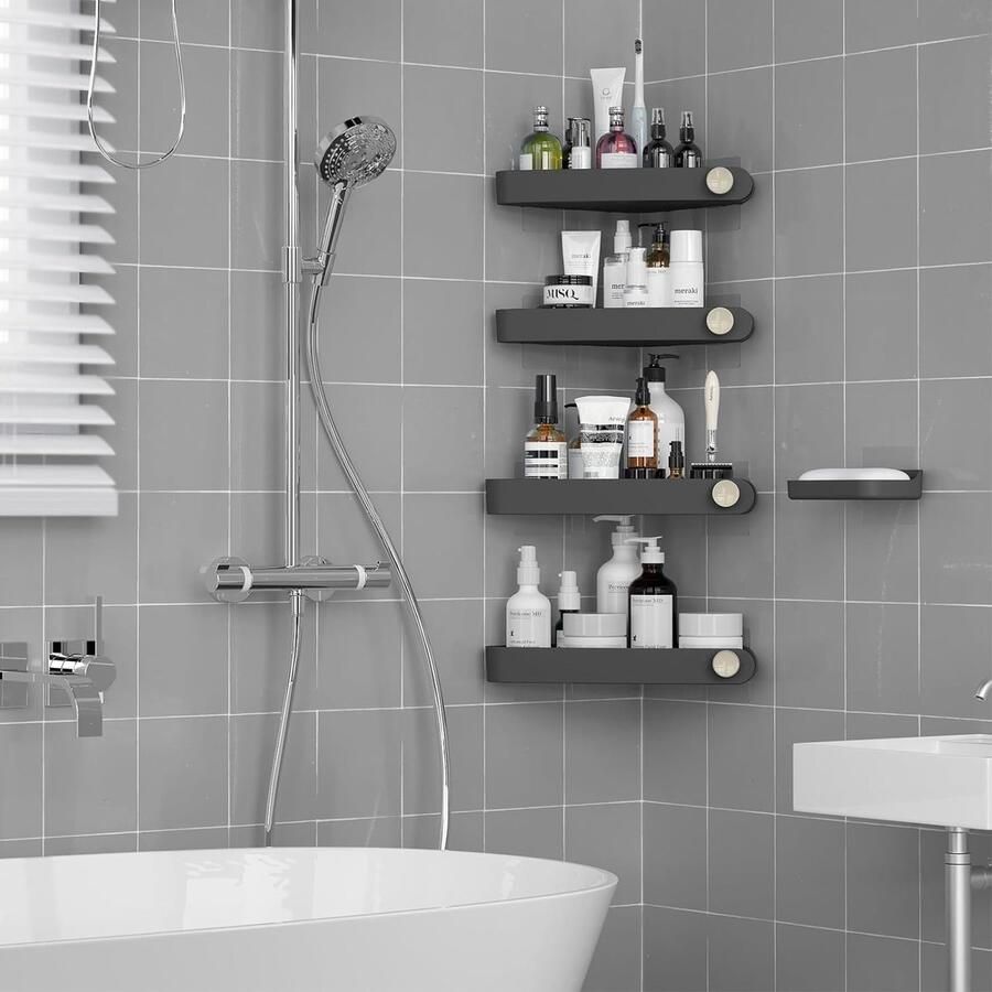 Badkamerrek wandrek badkamer plank douchemand badkamer organizer doucheplank plank voor badkamer 4 Pack Black