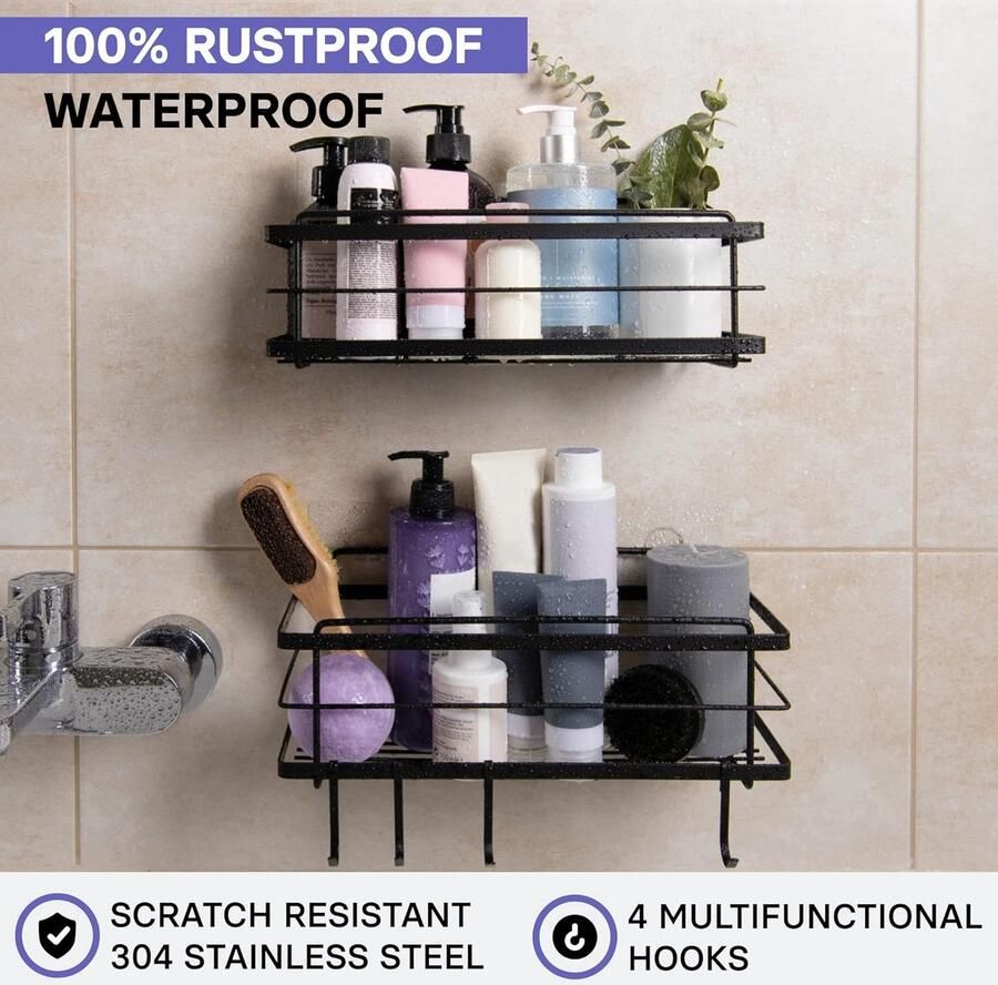 Badkamerrek wandrek badkamer plank douchemand badkamer organizer doucheplank plank voor badkamer Set of 2